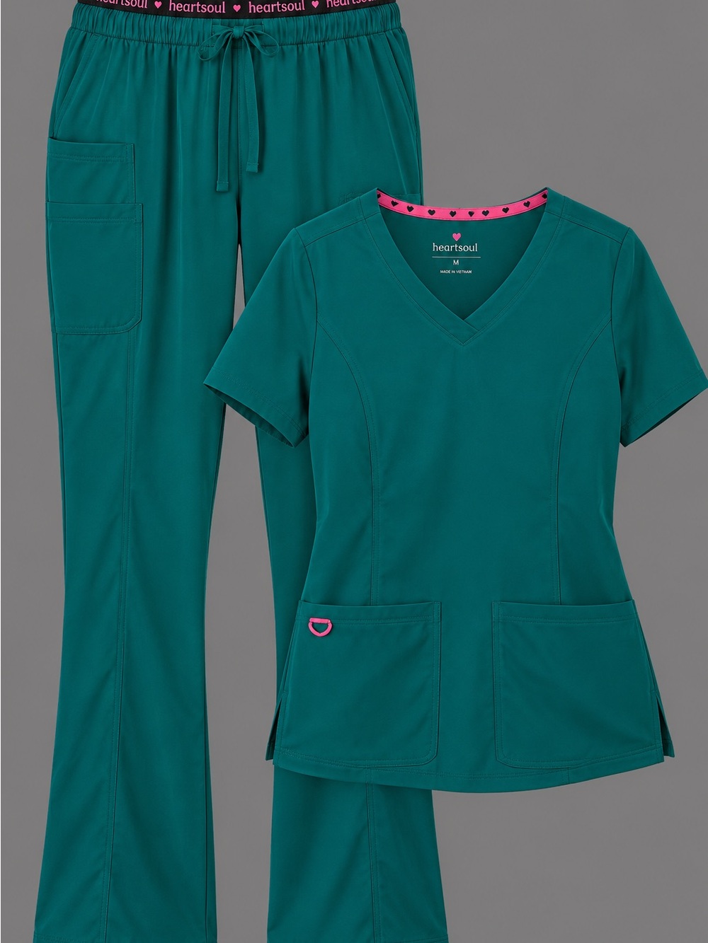 HeartSoul Teal Scrub Set with Pink Accent